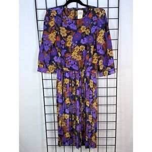Vintage SHELLY MICHAELS Pleated Blouson Dress Womens‎ 7 8 Purple Floral 90s